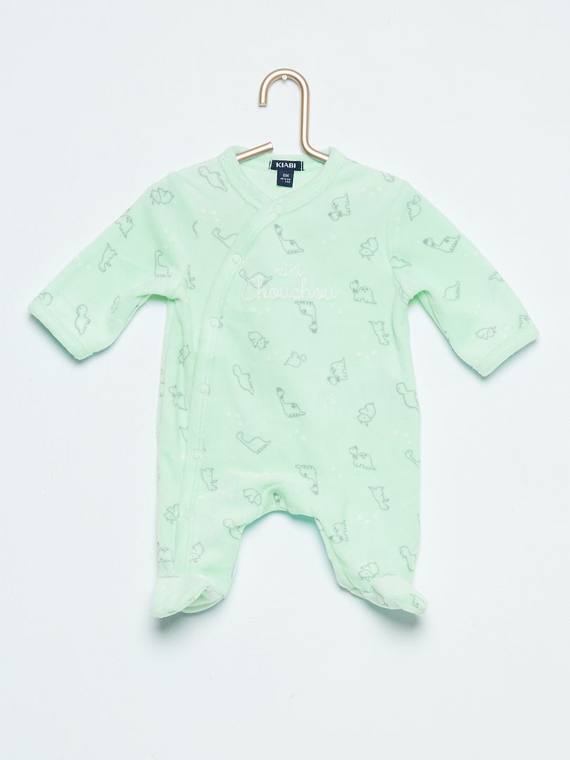Pyjama en velours imprimé 'dinosaure' vert menthe - Kiabi