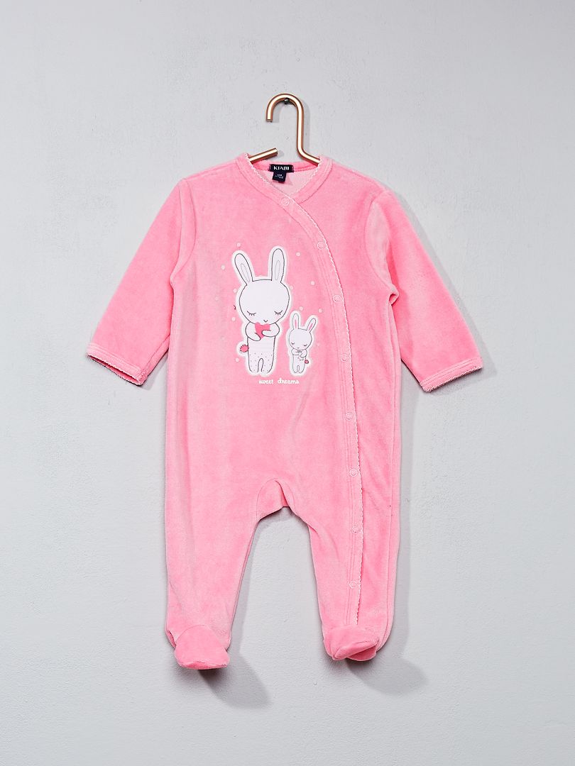 Pyjama en velours imprimé lapin rose - Kiabi