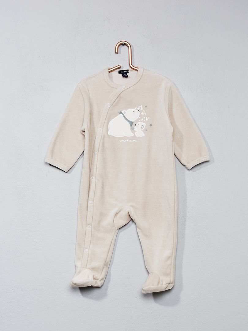 Pyjama en velours imprimé 'ours' beige crème - Kiabi