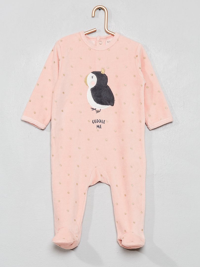 Pyjama en velours rose à pois - Kiabi