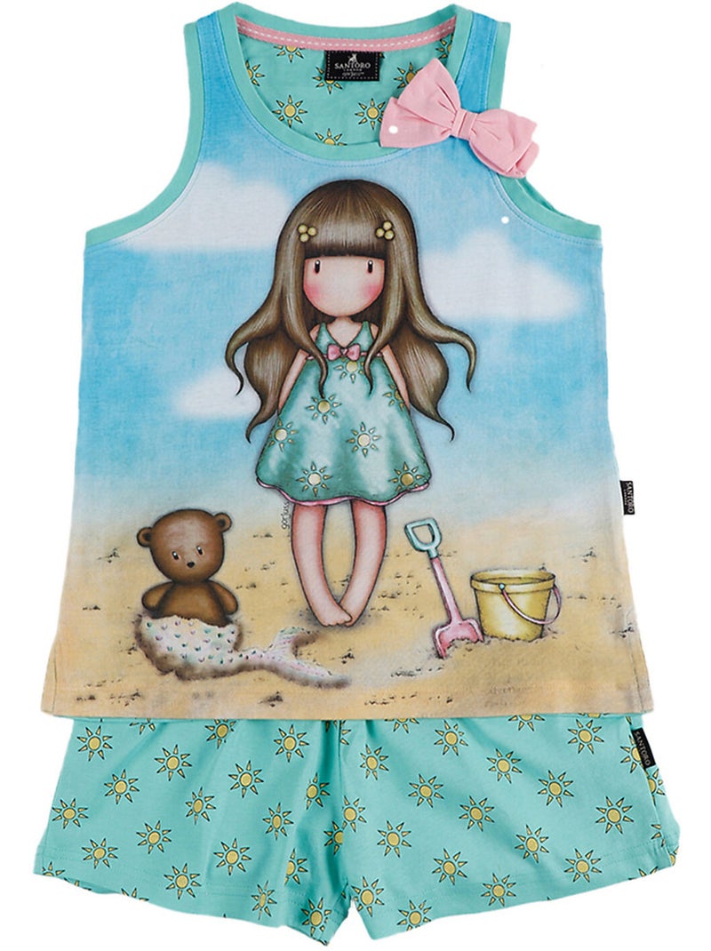 Pyjama fille short débardeur hello summer santoro Bleu - Kiabi