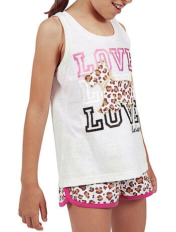 Pyjama fille short débardeur loulou jungle beige
