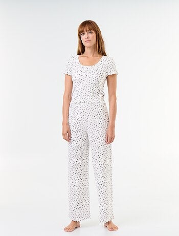 Pyjama gaufrée t-shirt + pantalon à motif - 2 pièces