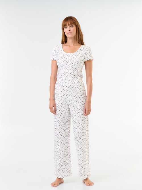Pyjama gaufrée t-shirt + pantalon à motif - 2 pièces - Kiabi