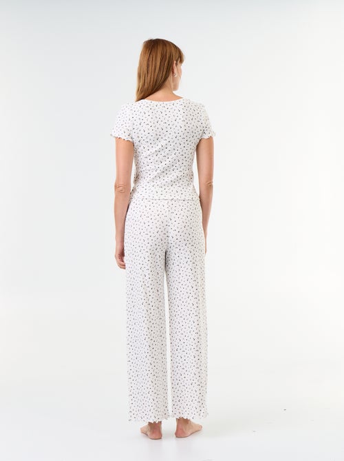 Pyjama gaufrée t-shirt + pantalon à motif - 2 pièces - Kiabi