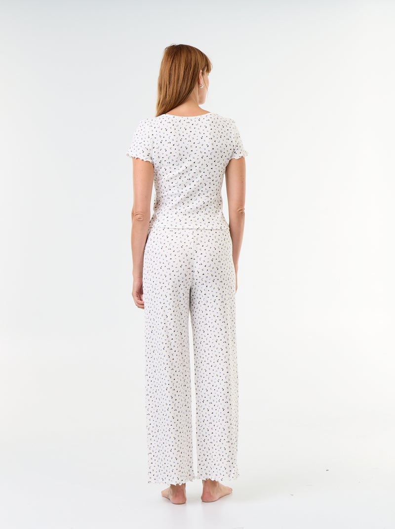 Pyjama gaufrée t-shirt + pantalon à motif - 2 pièces Blanc - Kiabi