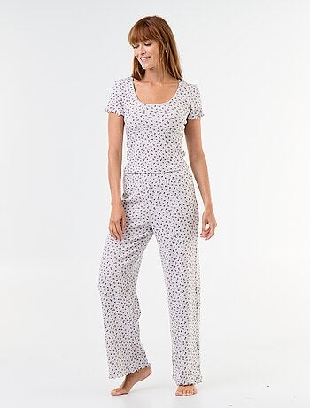 Pyjama gaufrée t-shirt + pantalon à motif - 2 pièces