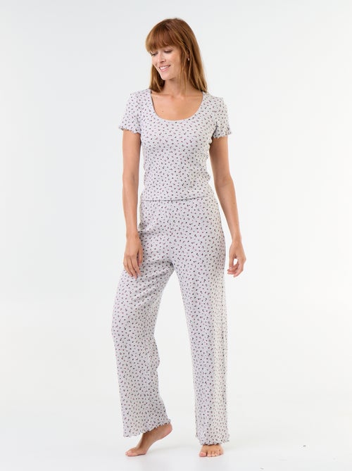 Pyjama gaufrée t-shirt + pantalon à motif - 2 pièces - Kiabi