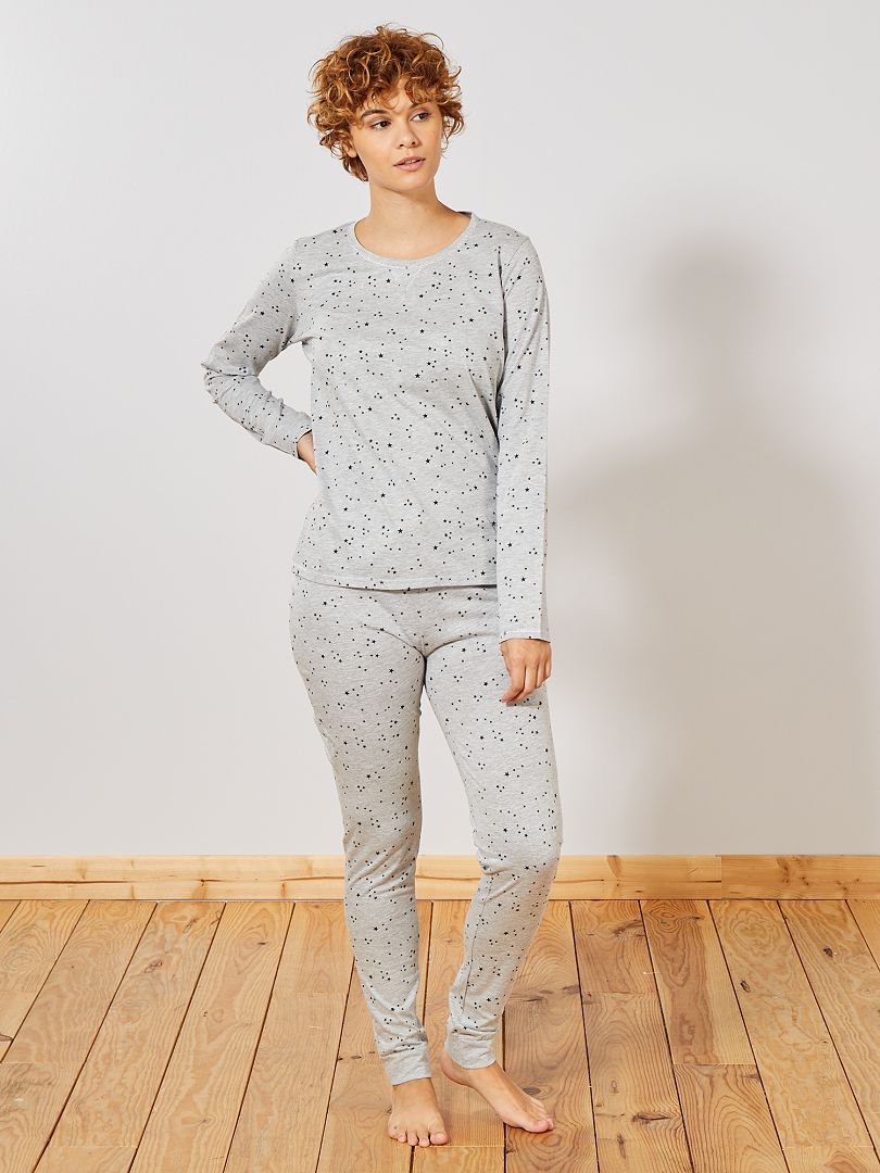 Pyjama gris clair chiné - Kiabi