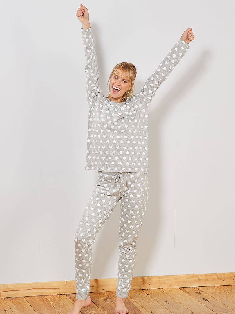 Pyjama gris clair coeur - Kiabi