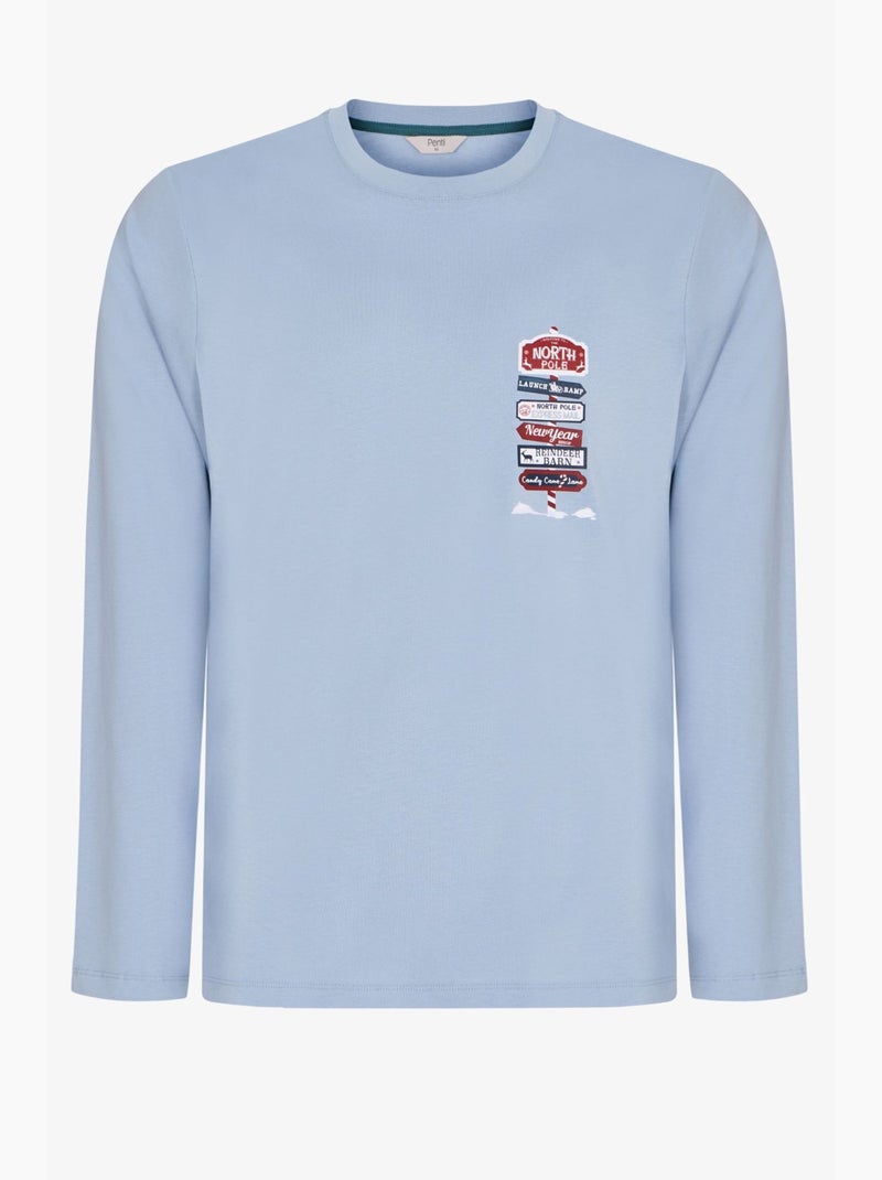 Pyjama homme aurora station à motif géométrique, manches longues penti Bleu ciel - Kiabi