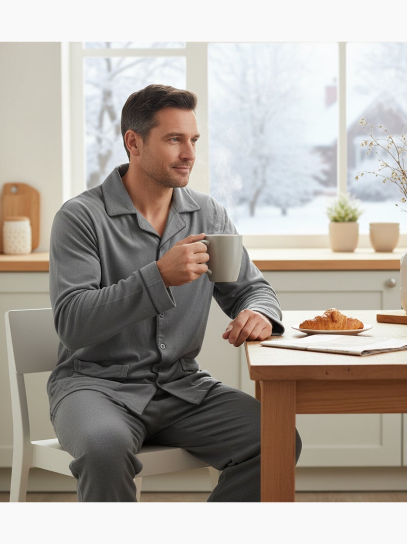 Pyjama homme hiver polaire boutonné c2530 Gris - Kiabi