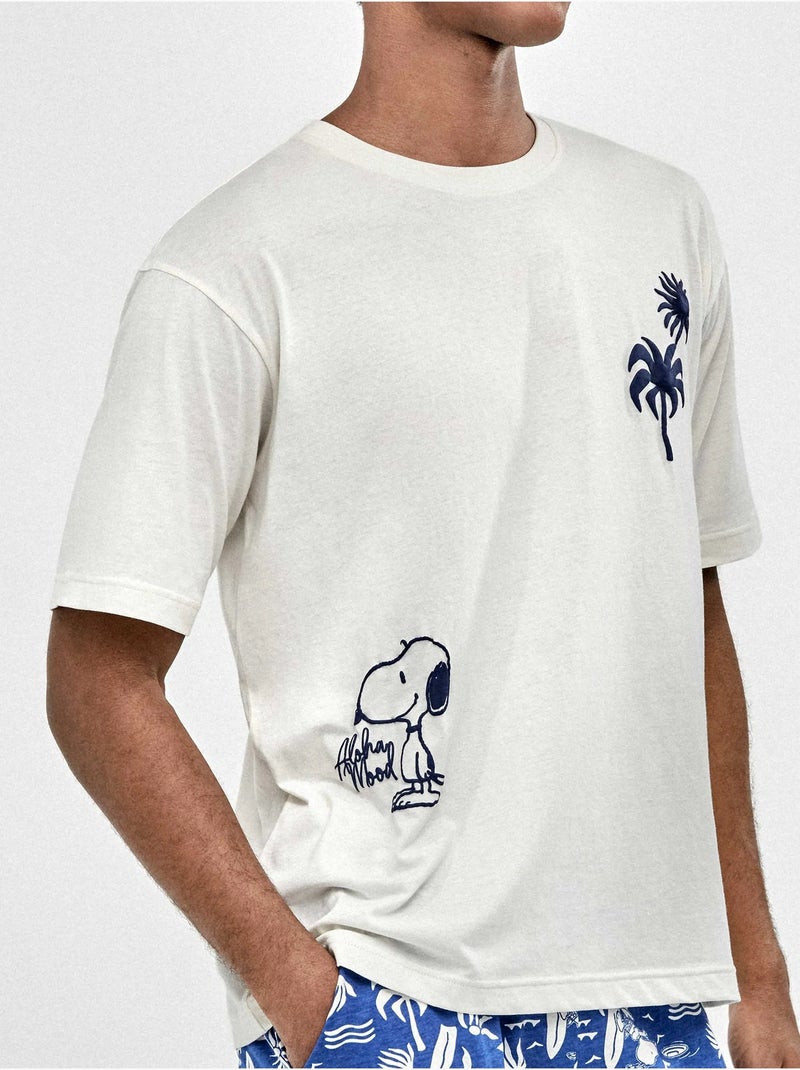Pyjama homme imprimé snoopy Ecru - Kiabi