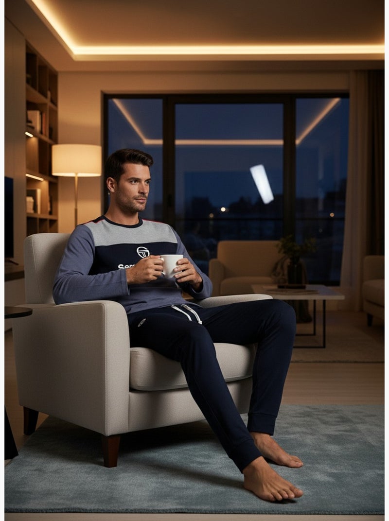 Pyjama Homme Long Sergio Tacchini Bleu Gris Noir - Kiabi