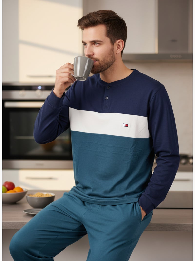 Pyjama Homme Tricolore Microfibre Stretch C2520 Vert - Kiabi