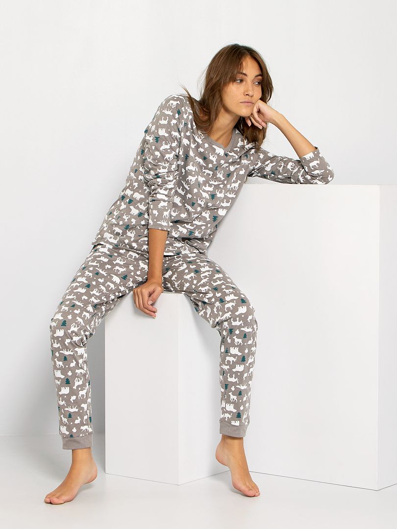 Pyjama imprimé hiver gris chiné - Kiabi