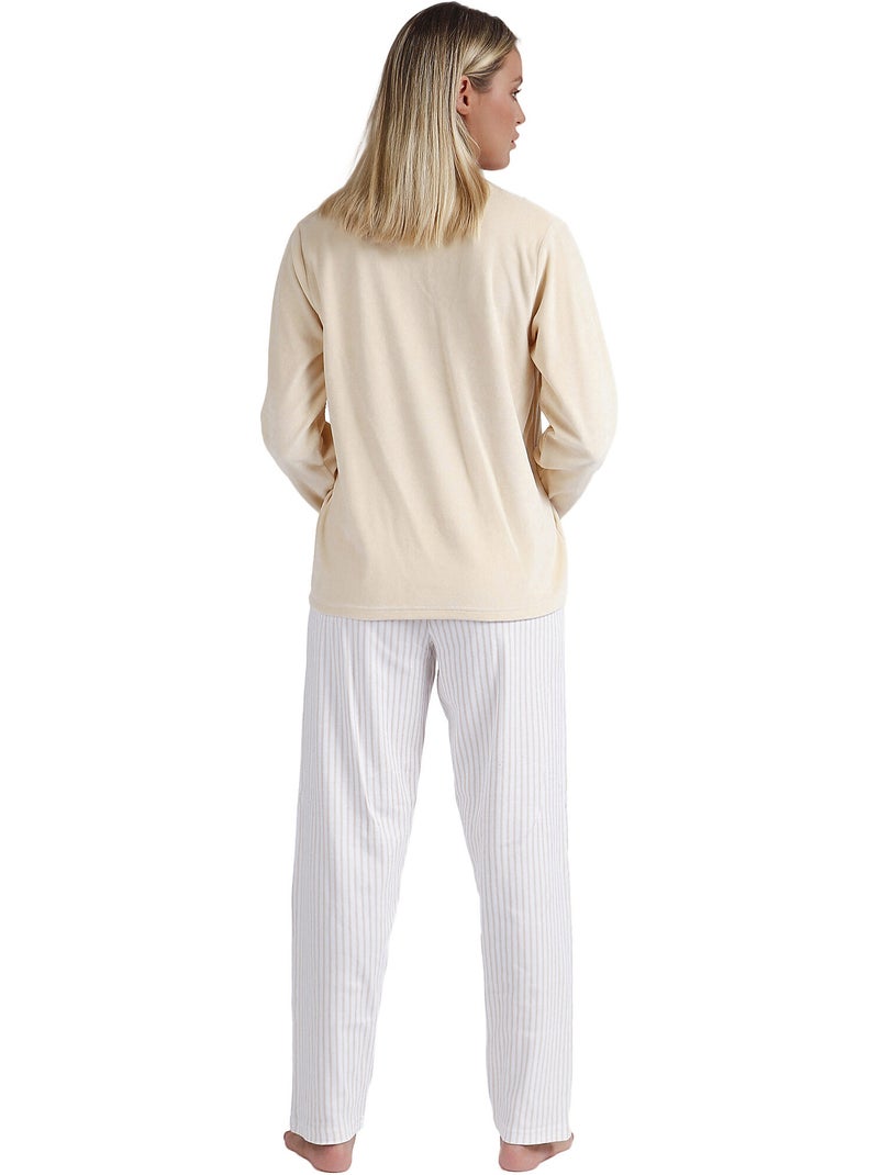 Pyjama indoor outfit broek top lange mouwen comfort home Beige - Kiabi