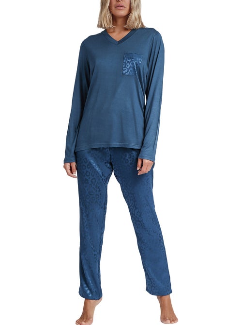Pyjama indoor outfit broek top lange mouwen satin leopard - Kiabi