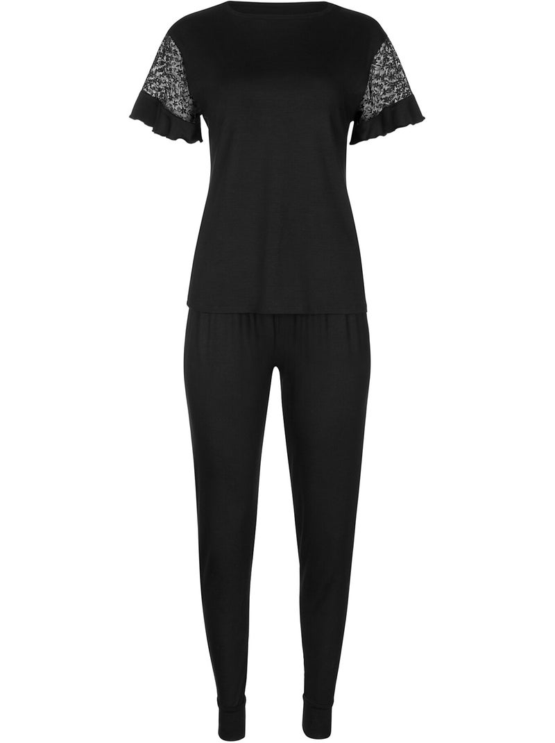 Pyjama indoor outfit broek top slipe mouwen smooth Zwart - Kiabi
