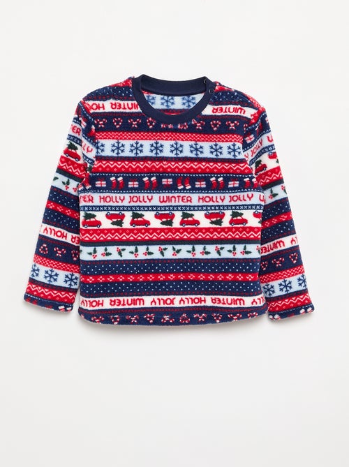 Pyjama jacquard en polaire 2 pièces - Sweat + pantalon - Kiabi
