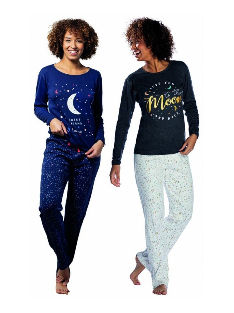 Pyjama katoen MELISSA BROWN - Set van 2 Blauw Grijs Blauw - Kiabi