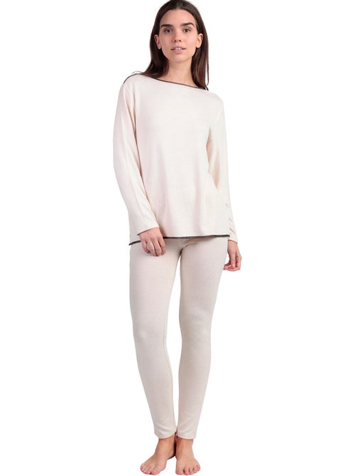 Pyjama legging top lange mouwen ronde hals elegant bij home - Kiabi