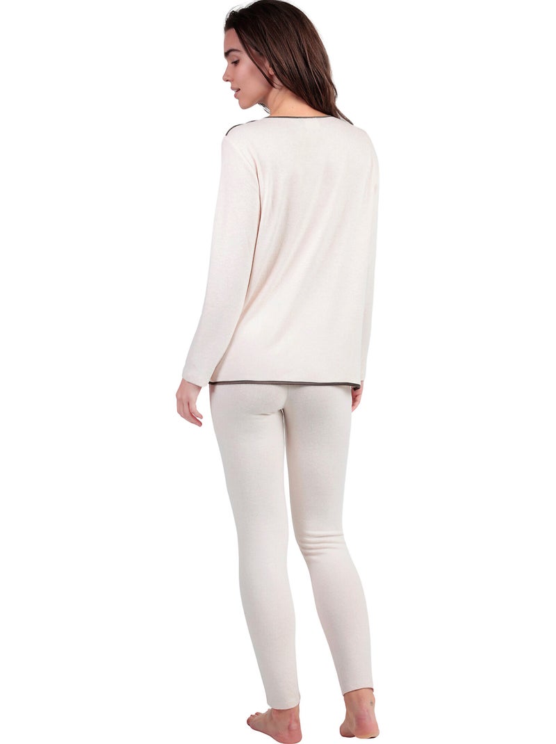 Pyjama legging top lange mouwen ronde hals elegant bij home Beige - Kiabi