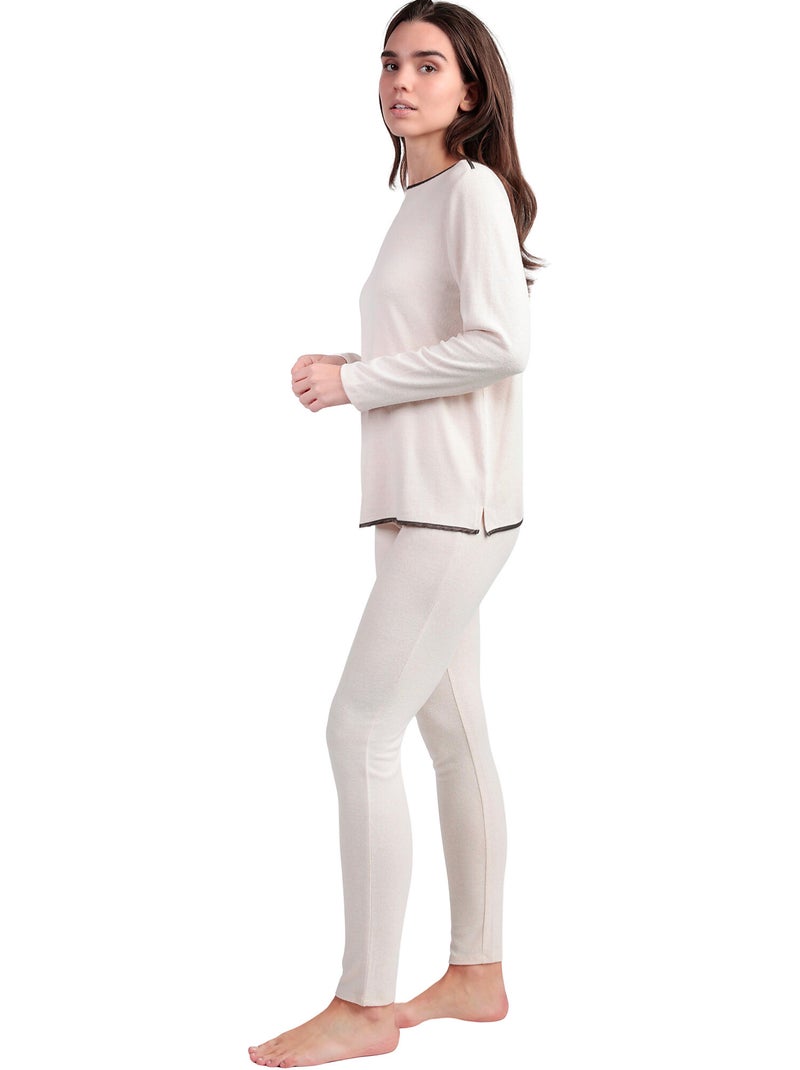 Pyjama legging top lange mouwen ronde hals elegant bij home Beige - Kiabi