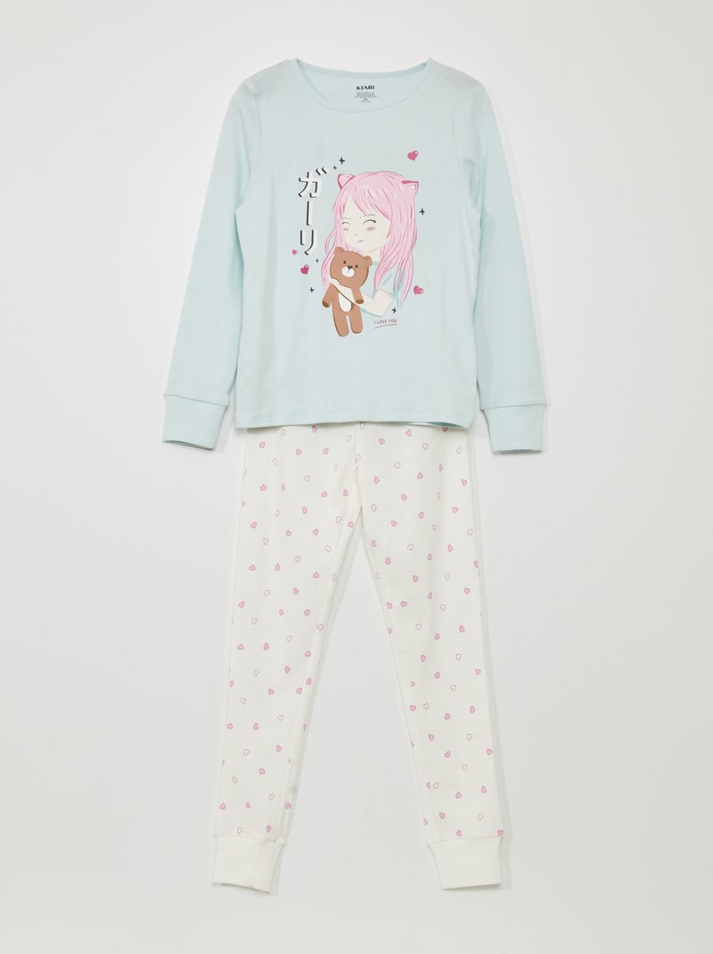 Pyjama long - imprimé fraises - 2 pièces Bleu - Kiabi