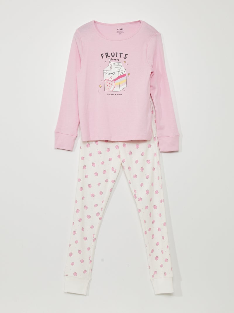 Pyjama long - imprimé fraises - 2 pièces Rose - Kiabi