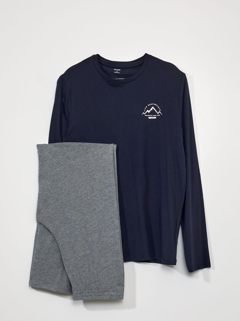 Pyjama long - imprimé montagne - 2 pièces Bleu marine - Kiabi
