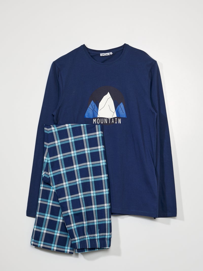 Pyjama long - imprimé montagne et carreaux - 2 pièces Bleu marine - Kiabi