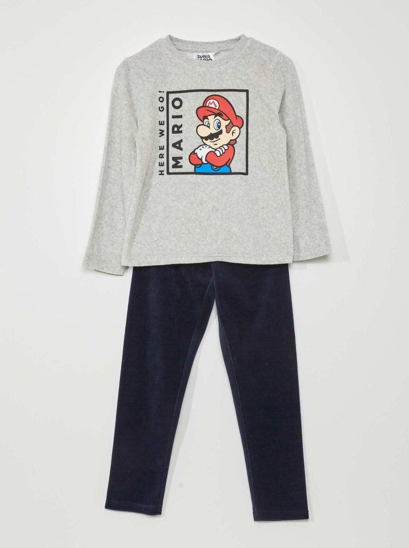 Pyjama long - 'Super Mario' - 2 pièces Gris/noir - Kiabi