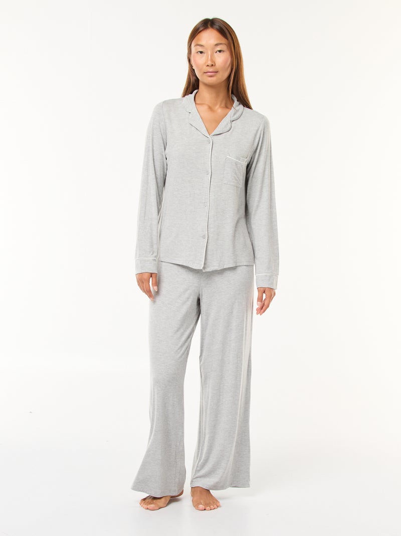 Pyjama long 2 pièces chemise + pantalon - 2 pièces Gris - Kiabi