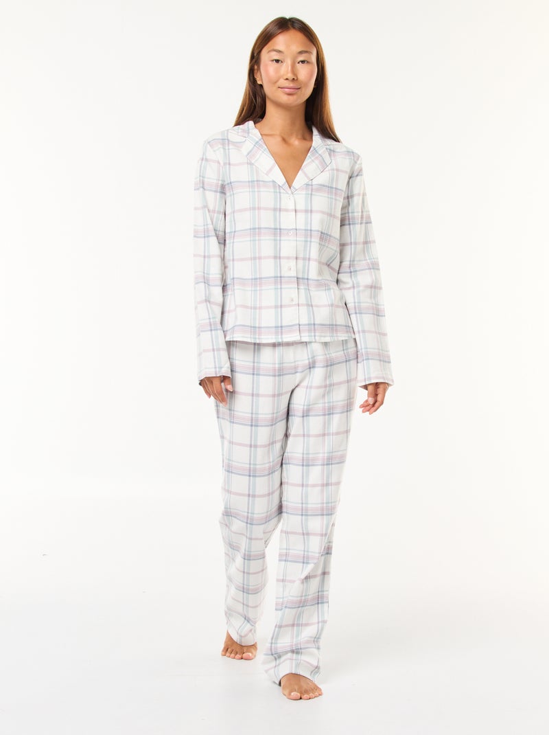 Pyjama long 2 pièces chemisier + pantalon - 2 pièces Blanc - Kiabi