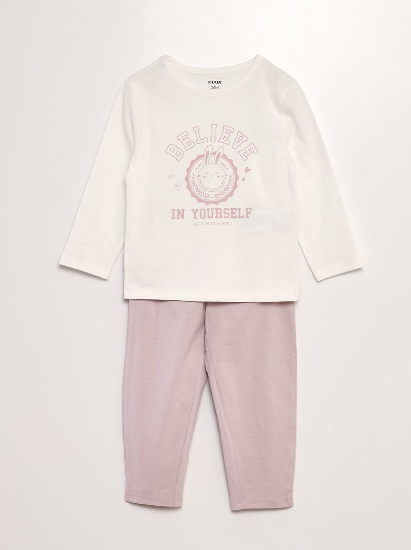 Pyjama long 2 pièces imprimé Blanc/rose lapin - Kiabi