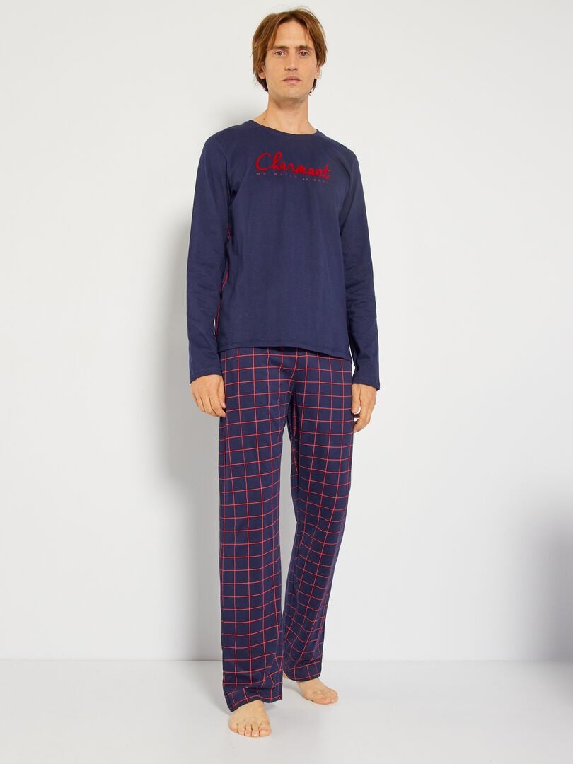 Pyjama long à carreaux - 2 pièces Bleu marine - Kiabi