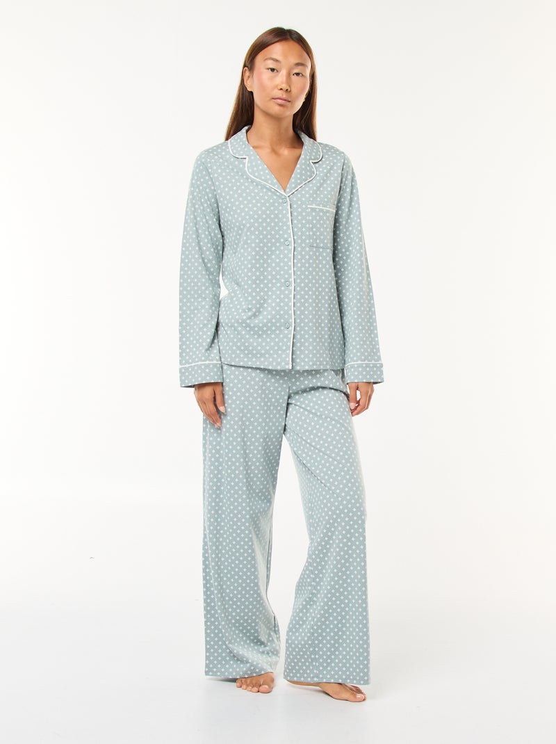 Pyjama long chemise + pantalon - 2 pièces Vert - Kiabi