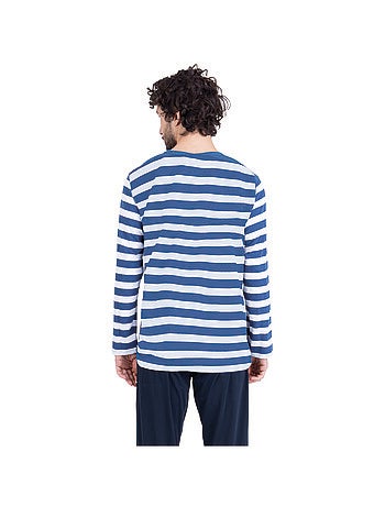 Pyjama long col rond homme rayures ocean club athena