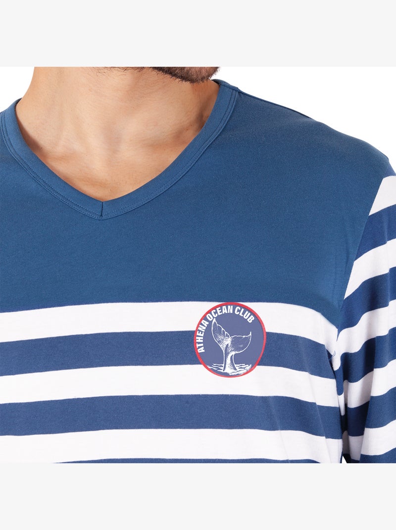 Pyjama long col rond homme rayures ocean club athena Bleu - Kiabi
