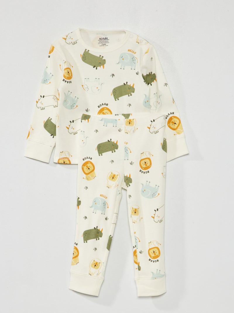 Pyjama long côtelé - 2 pièces Blanc - Kiabi