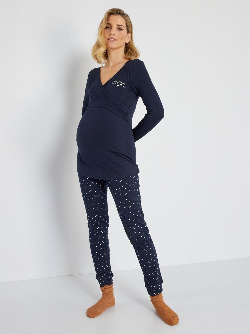Pyjama long de grossesse en jersey - 2 pièces - Bleu - Kiabi - 20.00€