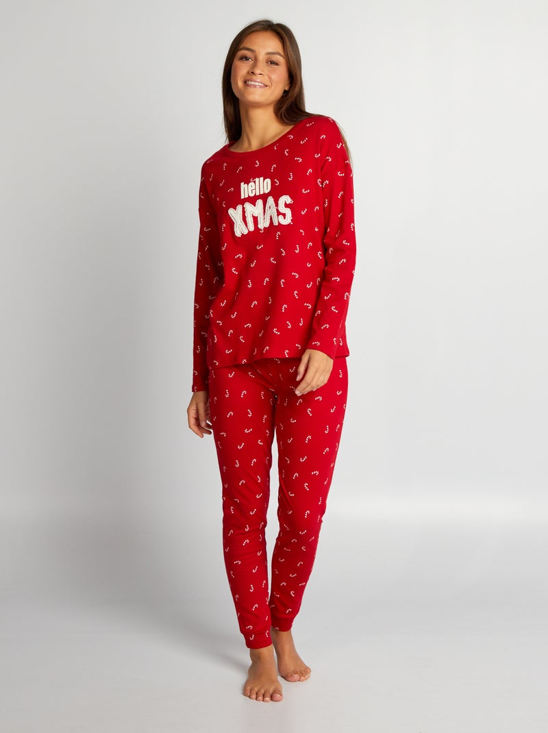 Pyjama long de Noël - 2 pièces Imprimé rouge - Kiabi