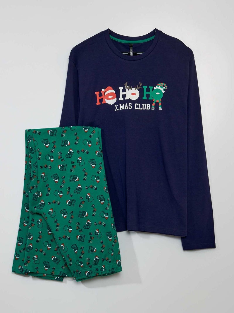 Pyjama long de noël - 2 pièces Marine/vert - Kiabi