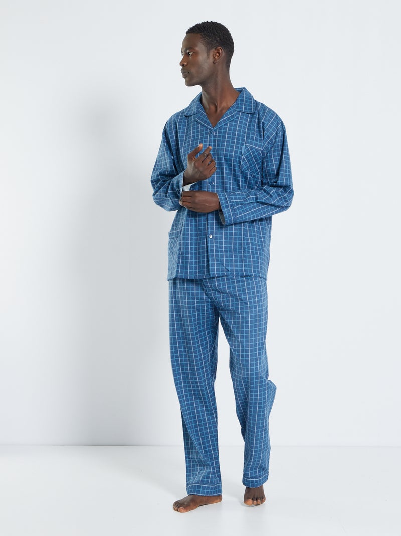 Pyjama long en flanelle pièces bleu Kiabi