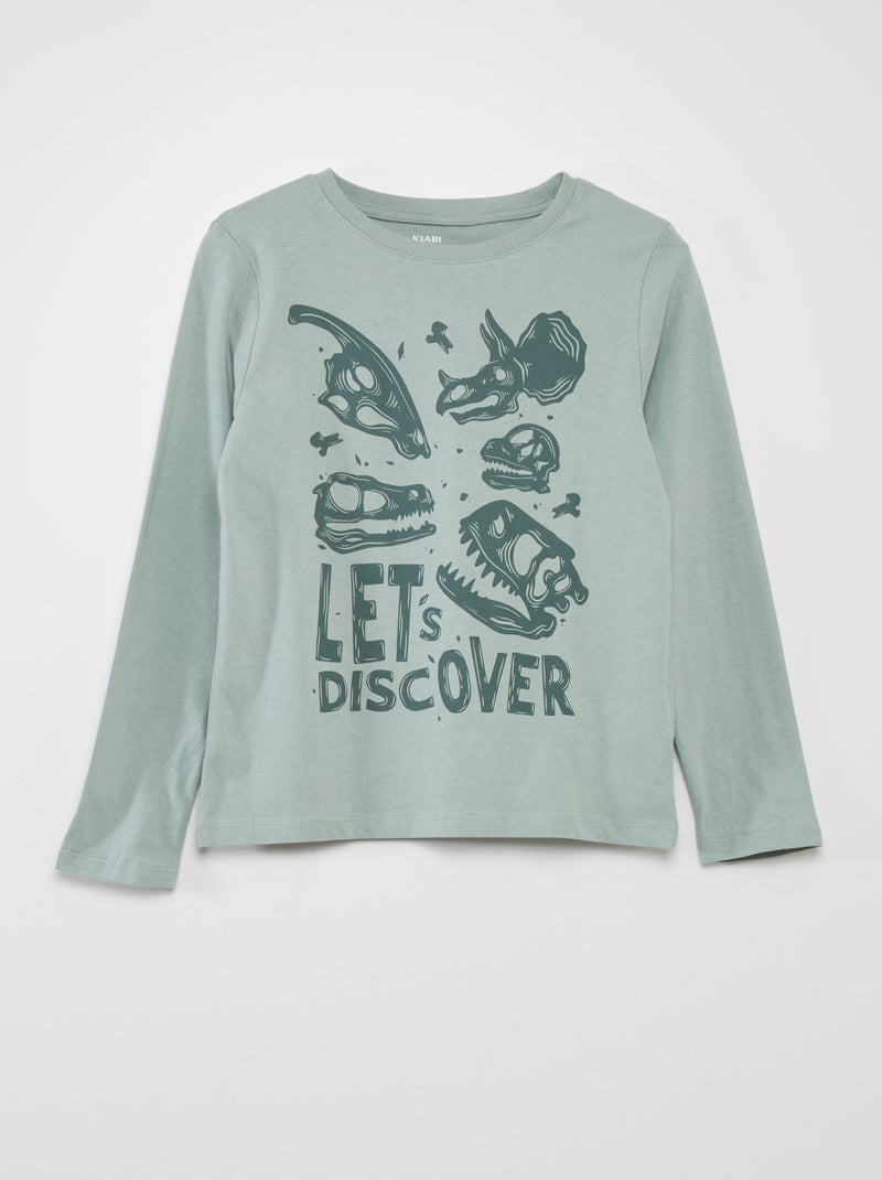 Pyjama long en jersey avec imprimé - 2 pièces Vert/gris foncé - Kiabi