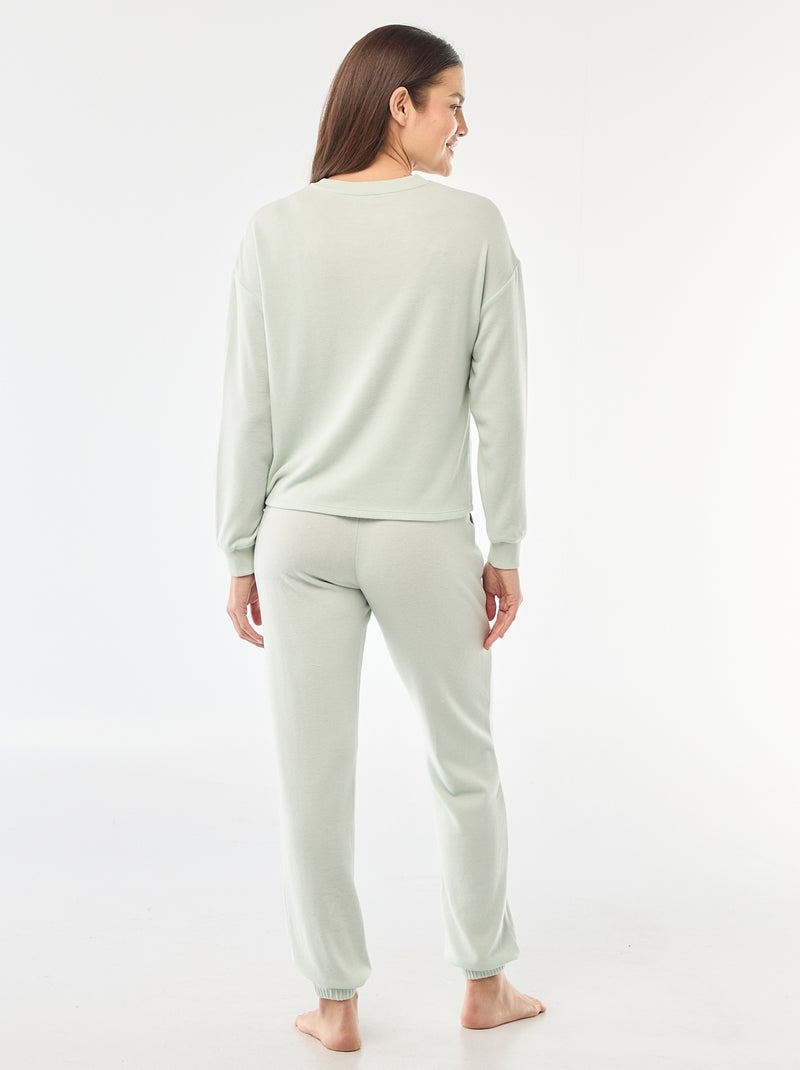 Pyjama long en maille chaude - 2 pièces Vert d'eau - Kiabi