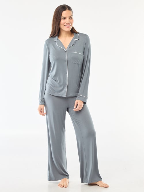 Pyjama long en maille douce stretch - 2 pièces - Kiabi