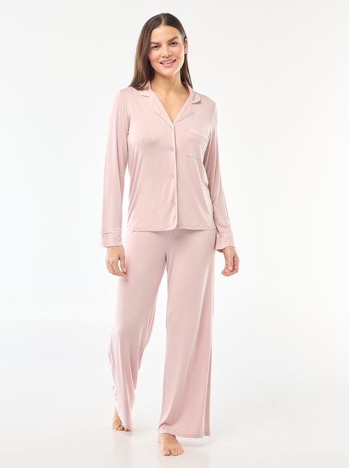 Pyjama long en maille douce stretch - 2 pièces - Kiabi