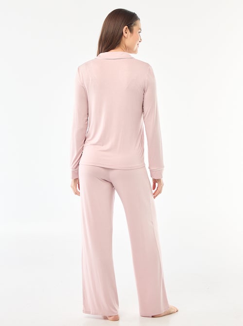Pyjama long en maille douce stretch - 2 pièces - Kiabi